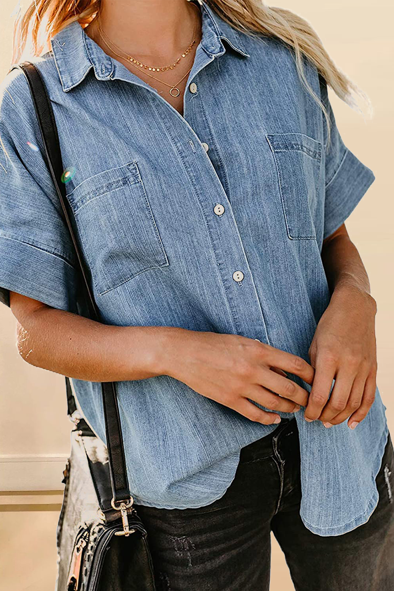 Patchwork Turndown Collar Blouses(3 Colors)