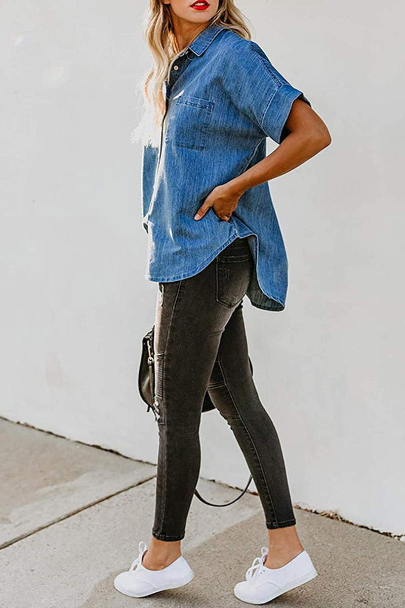 Patchwork Turndown Collar Blouses(3 Colors)