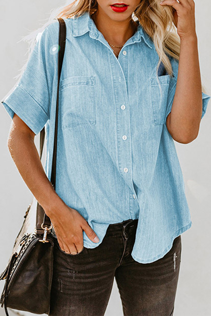 Patchwork Turndown Collar Blouses(3 Colors)
