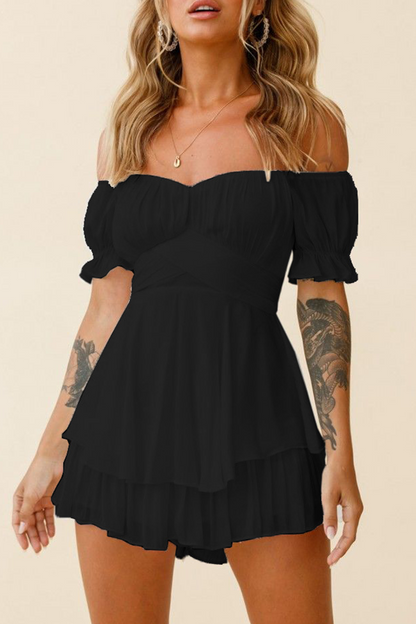 Flounce Off the Shoulder Straight Rompers(9 Colors)