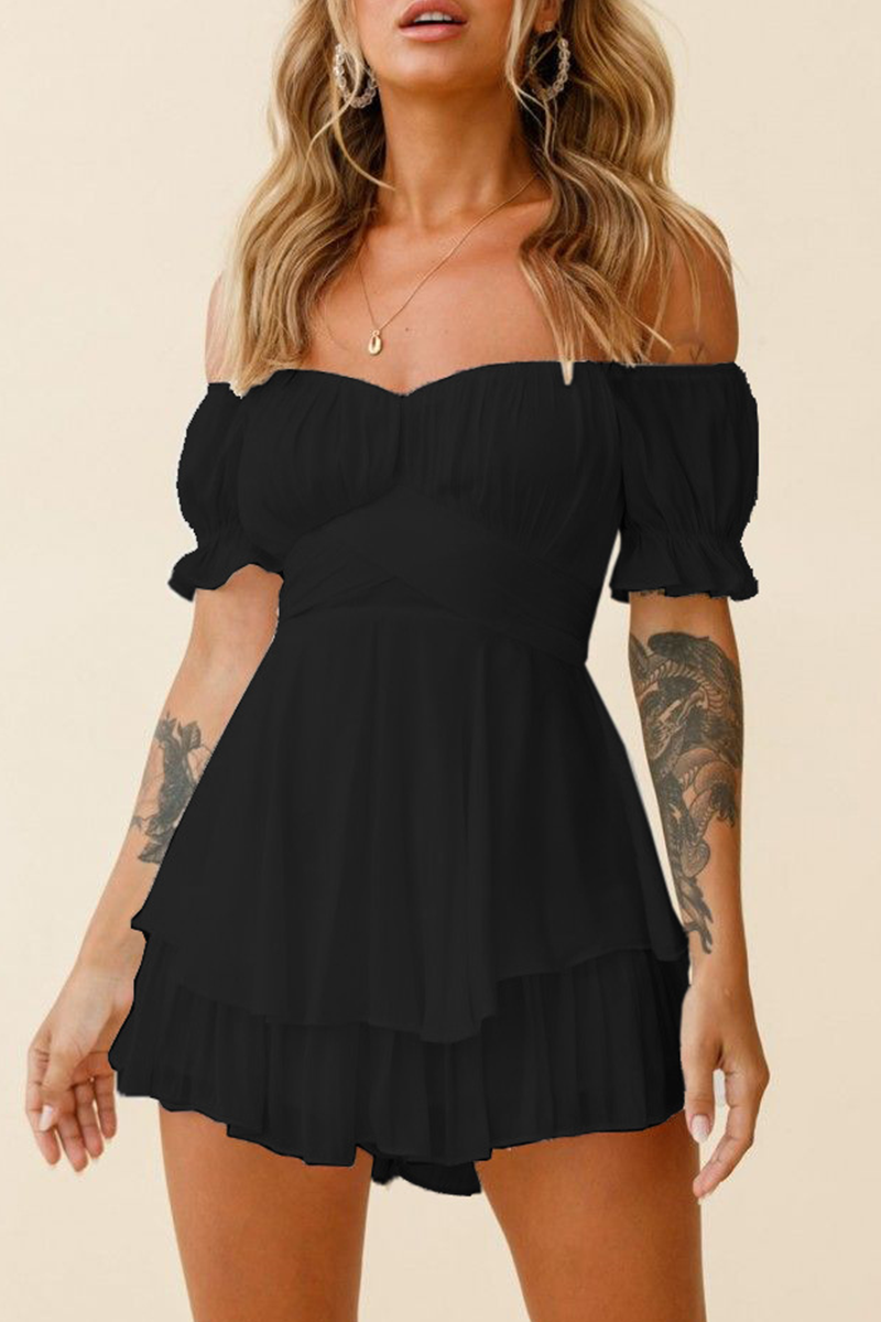 Flounce Off the Shoulder Straight Rompers(9 Colors)