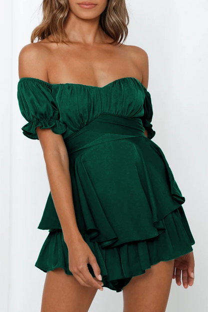 Flounce Off the Shoulder Straight Rompers(9 Colors)