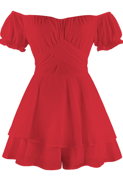 Flounce Off the Shoulder Straight Rompers(9 Colors)