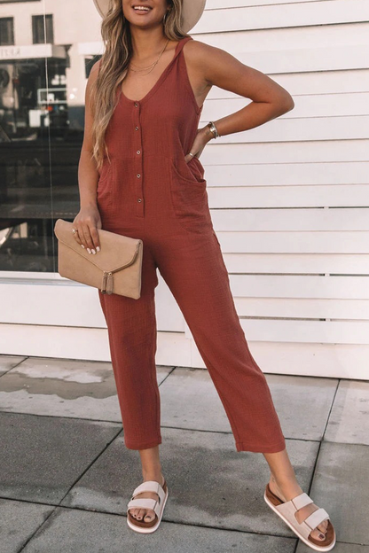 Patchwork U Neck Straight Jumpsuits