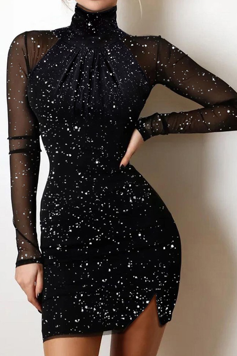 Bronzing Patchwork Off the Shoulder Pencil Skirt Dresses(4 Colors)