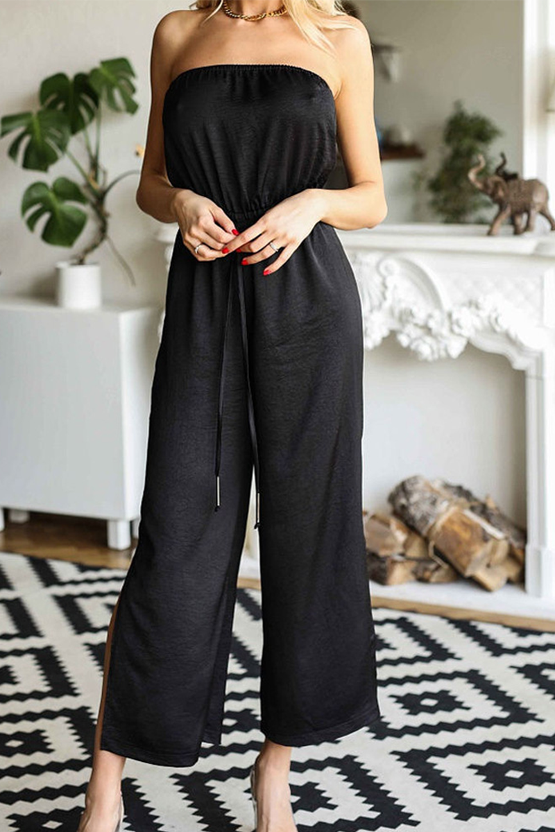 Split Joint Strapless Straight Jumpsuits