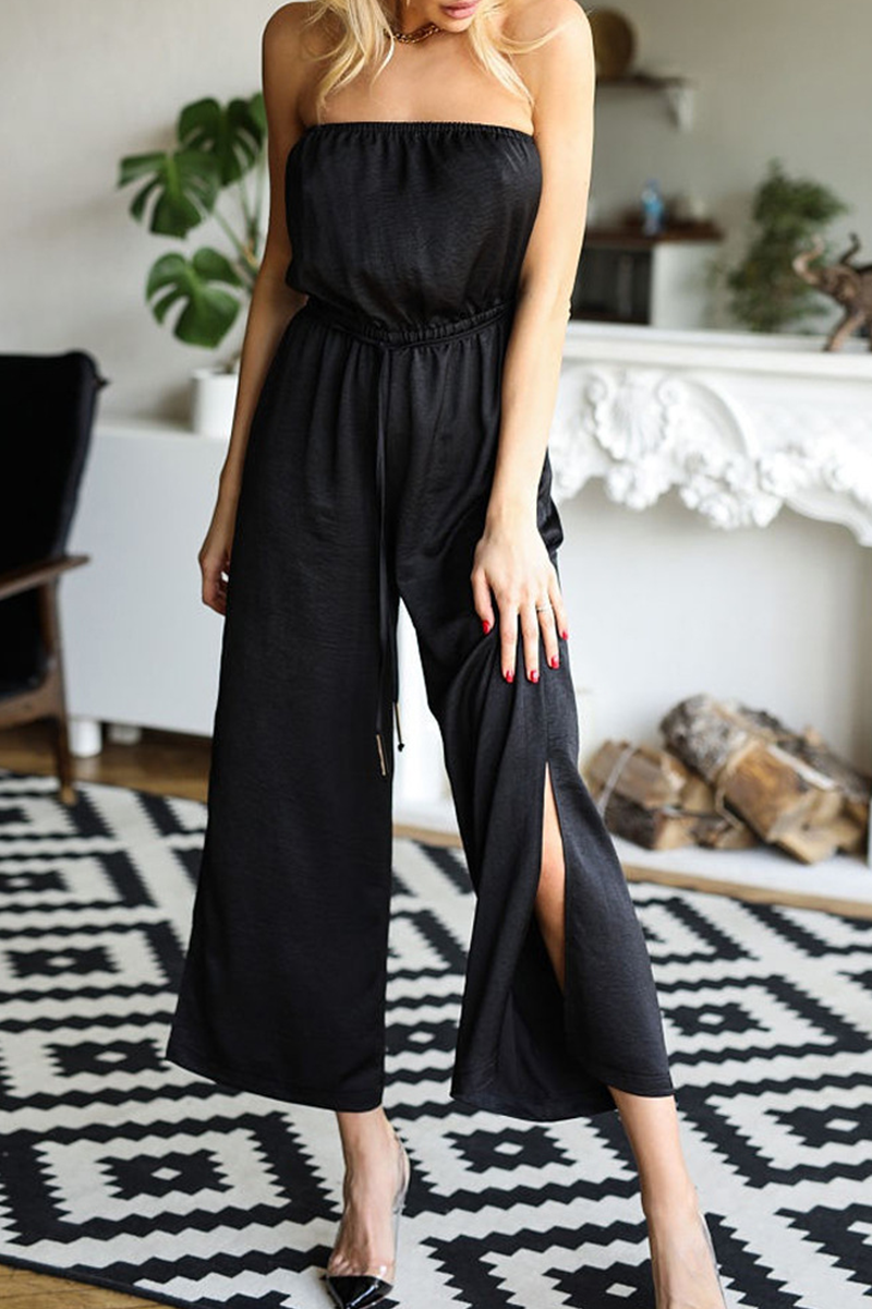 Split Joint Strapless Straight Jumpsuits