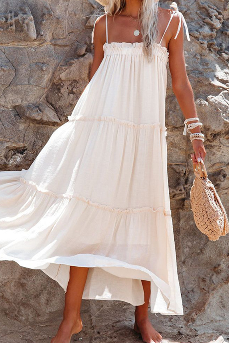 Patchwork Spaghetti Strap Cake Skirt Dresses(3 Colors)