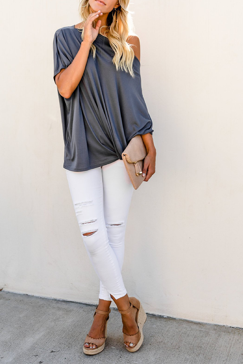 Patchwork One Shoulder T-shirts