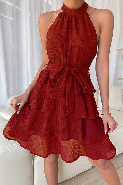 Patchwork Halter Cake Skirt Dresses(3 Colors)