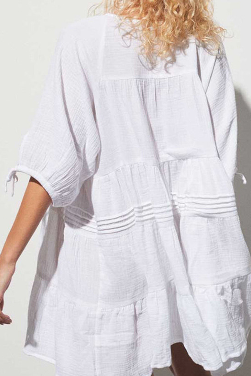 Draw String V Neck Cake Skirt Dresses