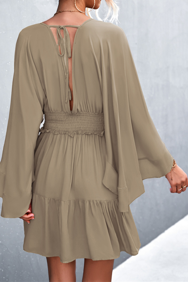 Patchwork V Neck Waist Skirt Dresses(3 Colors)