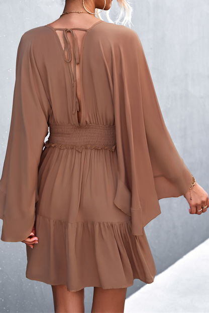 Patchwork V Neck Waist Skirt Dresses(3 Colors)