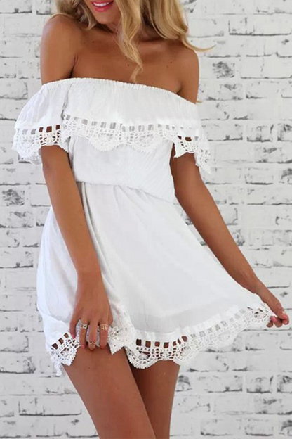 Split Joint Off the Shoulder Cake Skirt Dresses