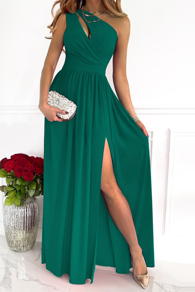 Patchwork Slit One Shoulder Waist Skirt Dresses(10 Colors)