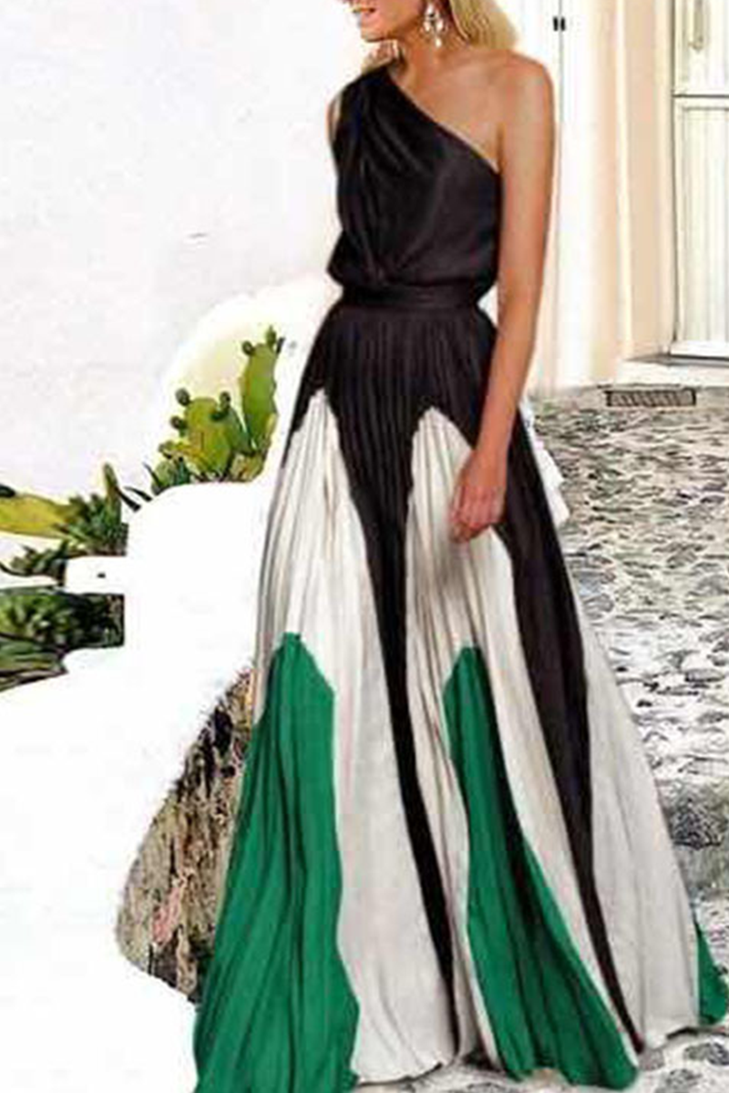 Print One Shoulder Cake Skirt Dresses(6 Colors)