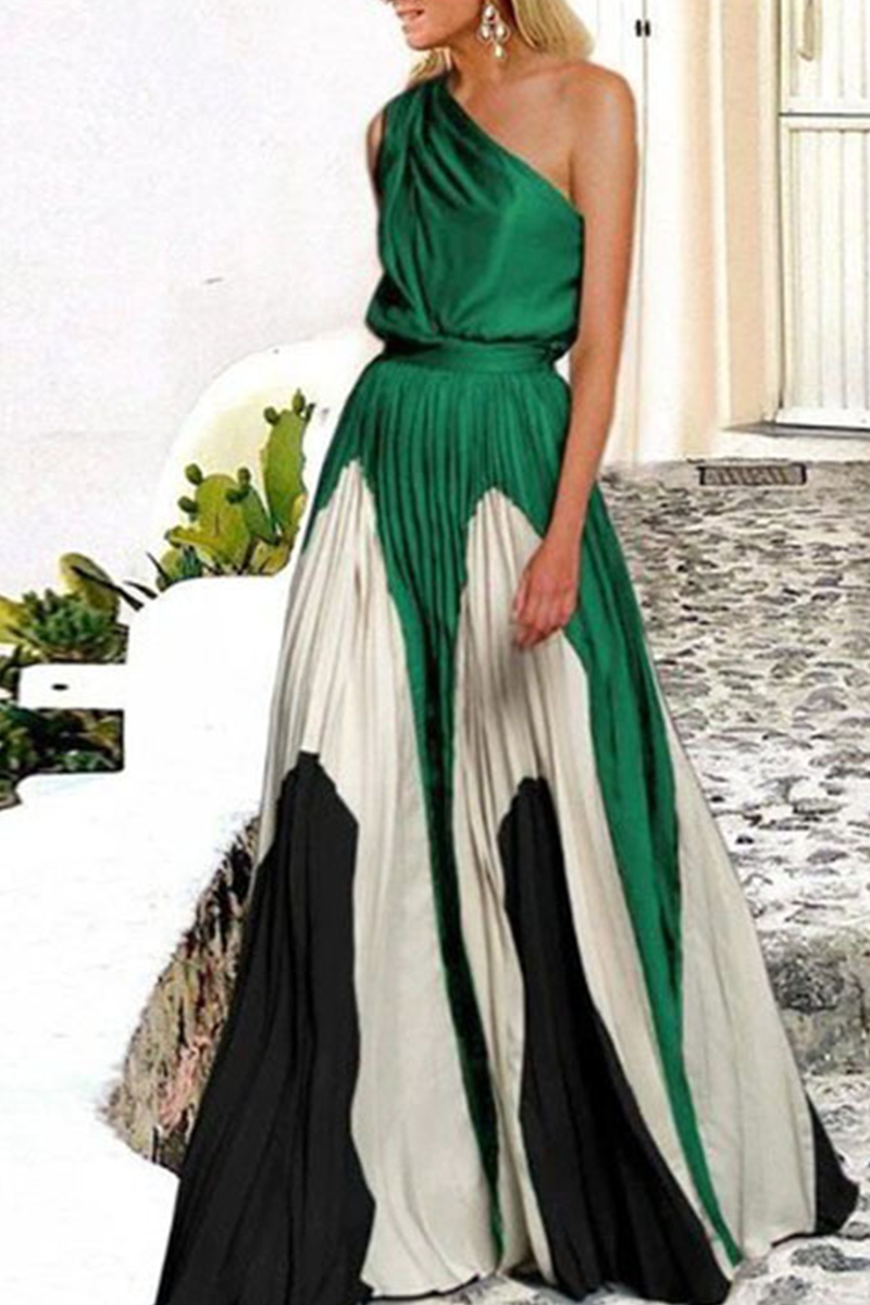 Print One Shoulder Cake Skirt Dresses(6 Colors)