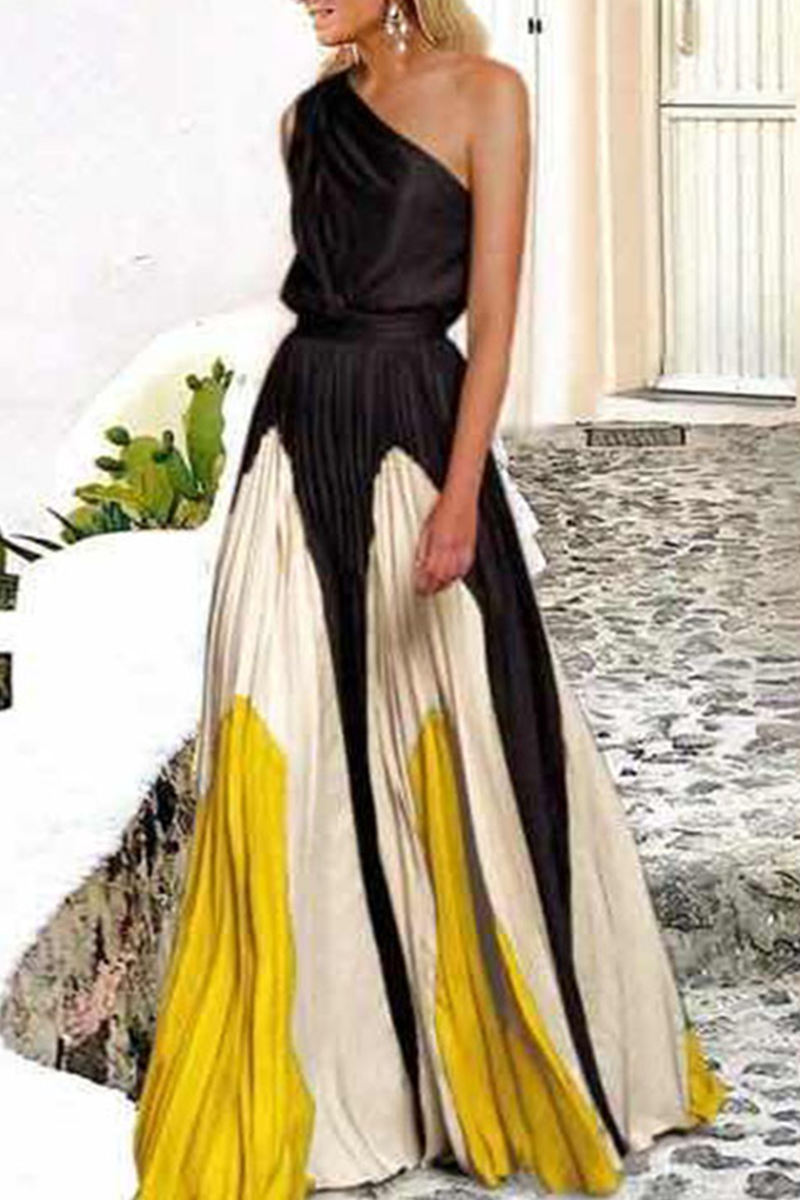 Print One Shoulder Cake Skirt Dresses(6 Colors)