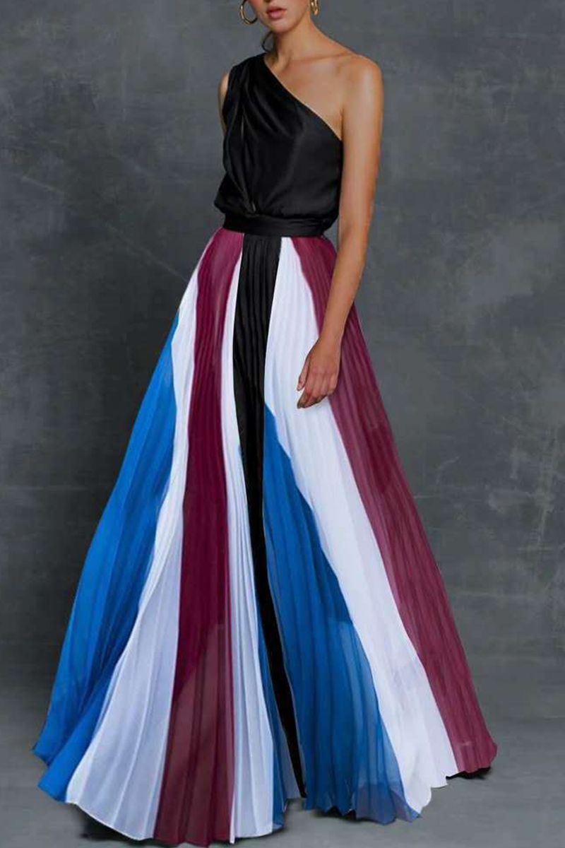 Print One Shoulder Cake Skirt Dresses(6 Colors)