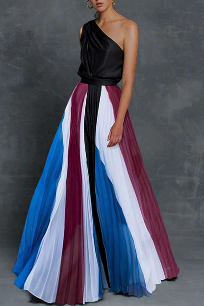 Print One Shoulder Cake Skirt Dresses(6 Colors)