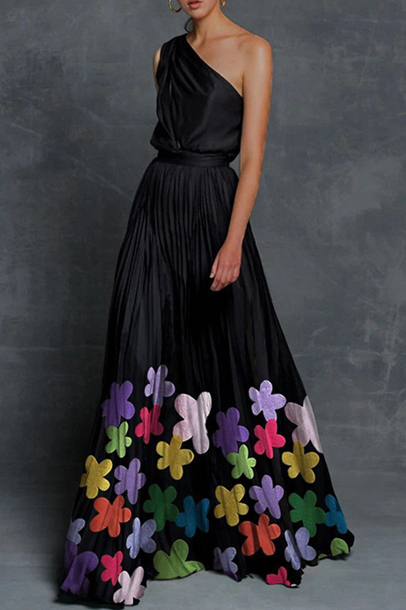 Print One Shoulder Cake Skirt Dresses(6 Colors)