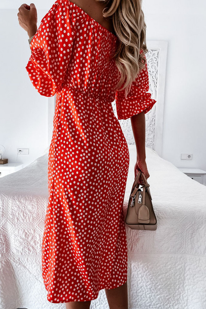 Print Split Joint Off the Shoulder Waist Skirt Dresses
