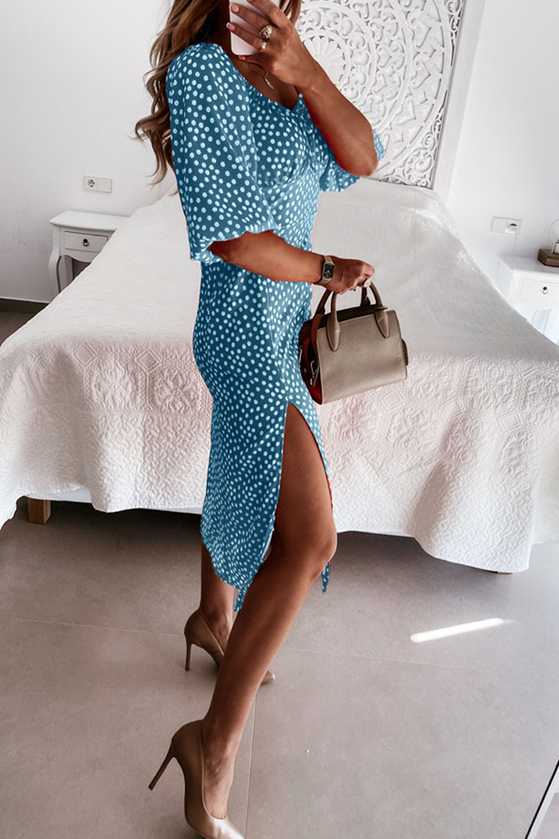 Print Split Joint Off the Shoulder Waist Skirt Dresses