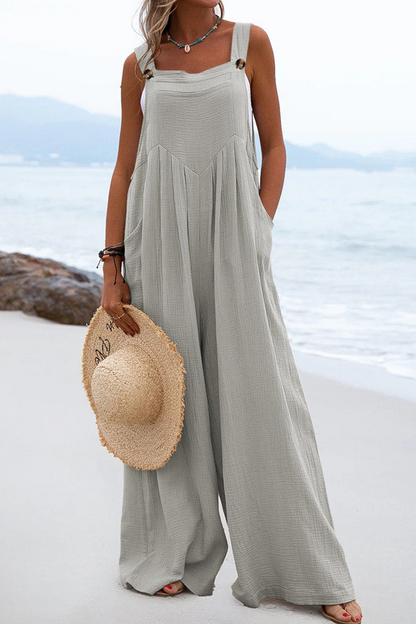 Square Neck Pocket Loose Jumpsuit(13 Colors)