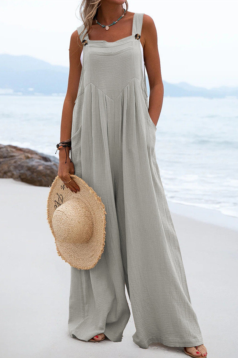 Square Neck Pocket Loose Jumpsuit(13 Colors)