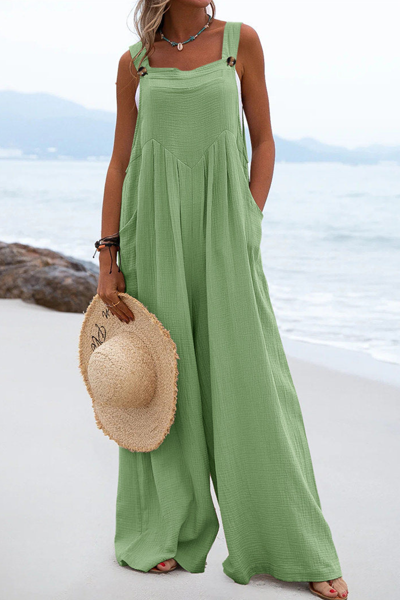 Square Neck Pocket Loose Jumpsuit(13 Colors)