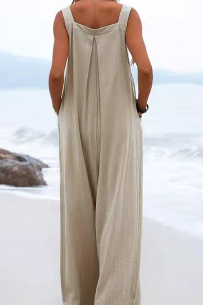Square Neck Pocket Loose Jumpsuit(13 Colors)