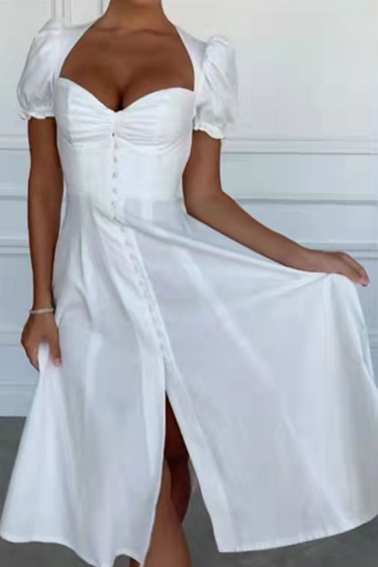 Patchwork Square Collar Waist Skirt Dresses