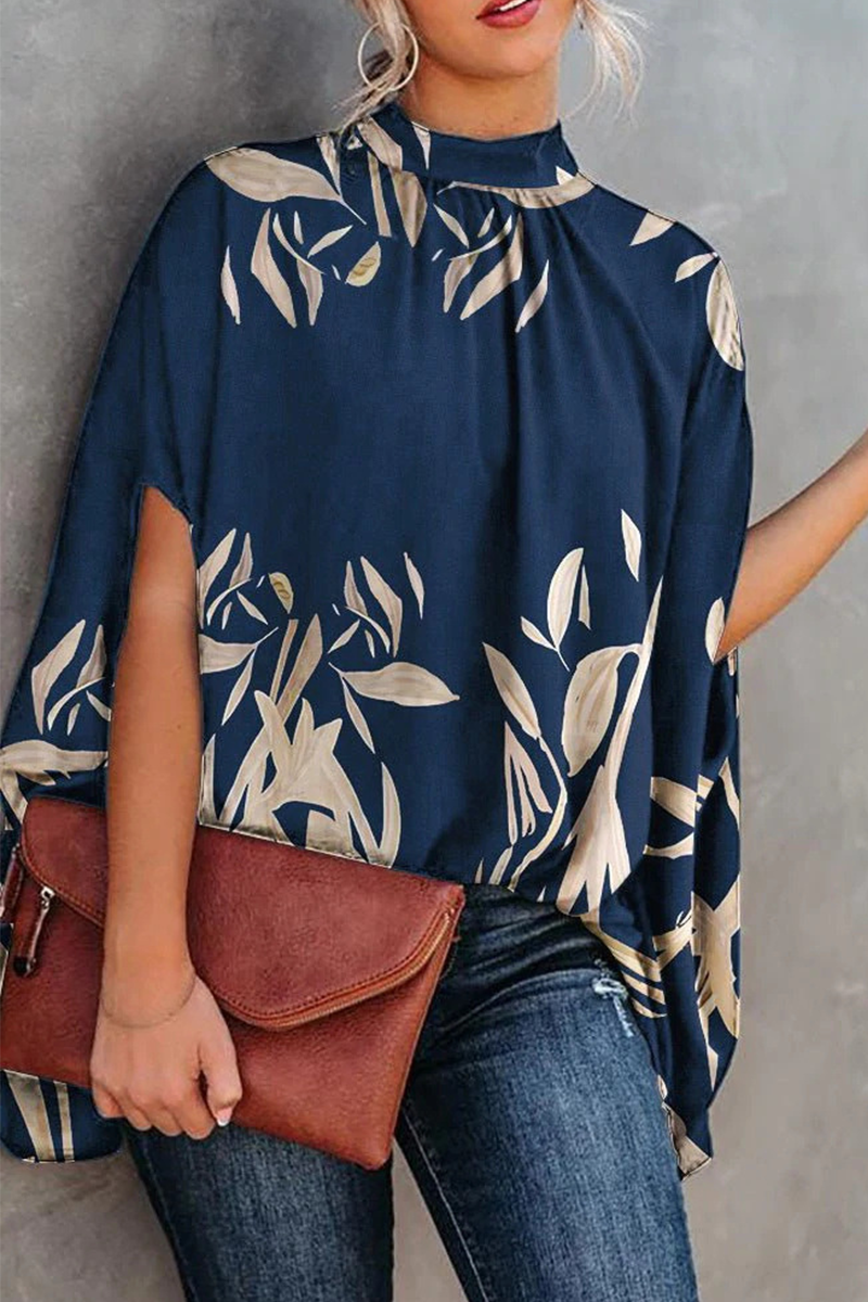 Print Patchwork Half a Turtleneck Blouses (5 Colors)