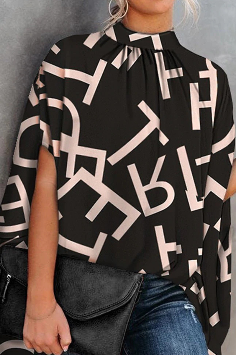 Print Patchwork Half a Turtleneck Blouses (5 Colors)