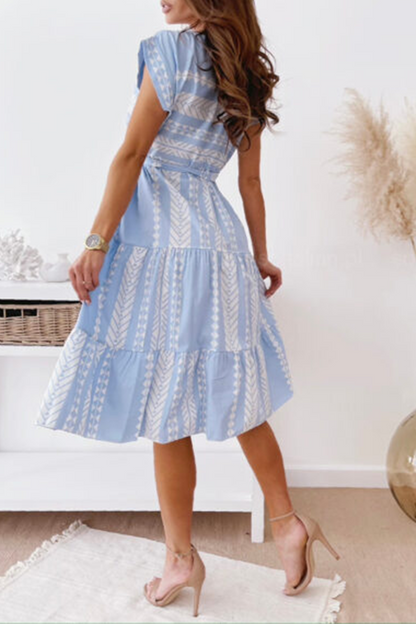 Print O Neck Waist Skirt Dresses(3 Colors)