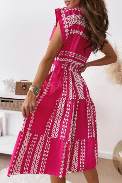 Print O Neck Waist Skirt Dresses(3 Colors)