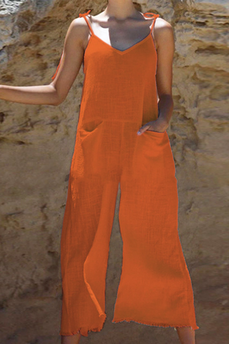 Patchwork Spaghetti Strap Straight Jumpsuits(3 Colors)