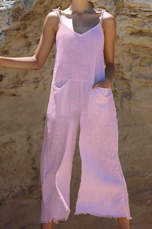 Patchwork Spaghetti Strap Straight Jumpsuits(3 Colors)
