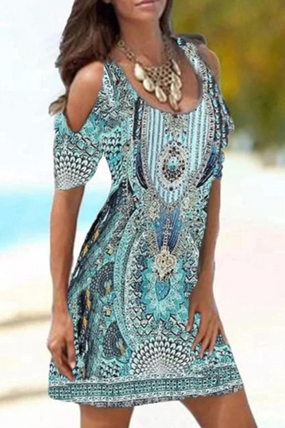 Print Split Joint U Neck Pencil Skirt Dresses