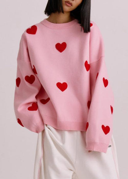 Love-embroidered Heart Sweater - Cozy Knitwear