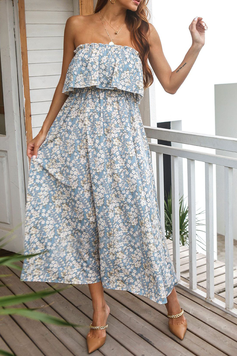 Print Strapless Cake Skirt Dresses(8 Colors)