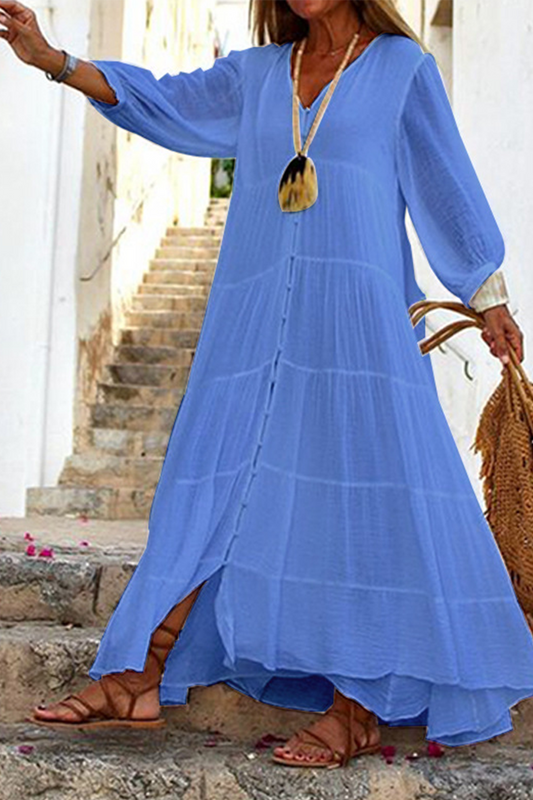Patchwork V Neck Cake Skirt Dresses