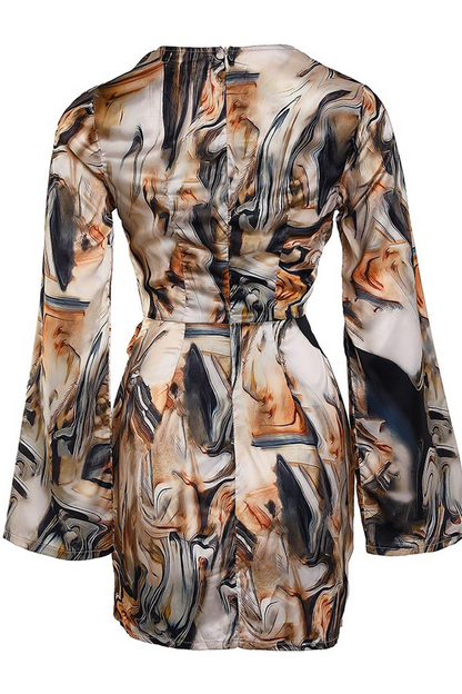 Patchwork Tie-dye V Neck Pencil Skirt Dresses(3 Colors)