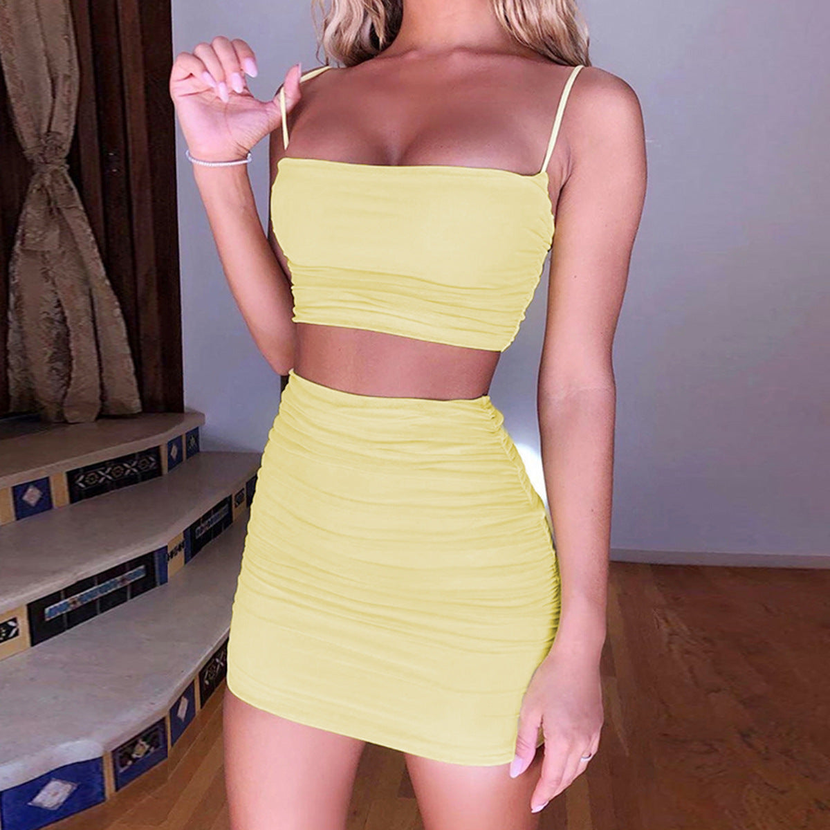 Camisole Pleated Hip Skirt Two-piece Set