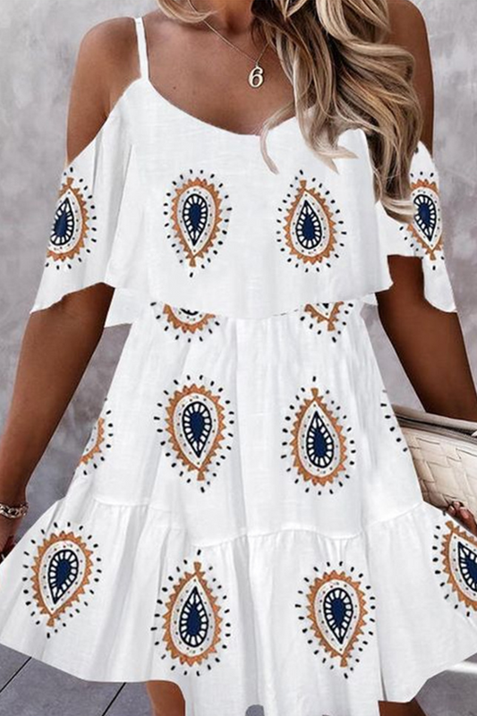 Print Spaghetti Strap Cake Skirt Dresses