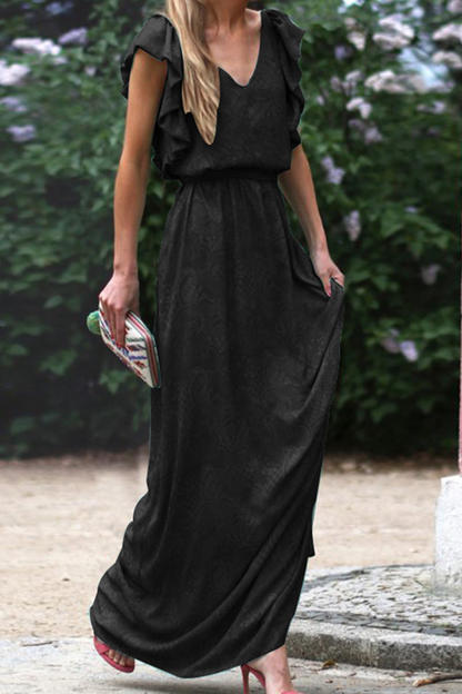 Flounce V Neck Waist Skirt Dresses