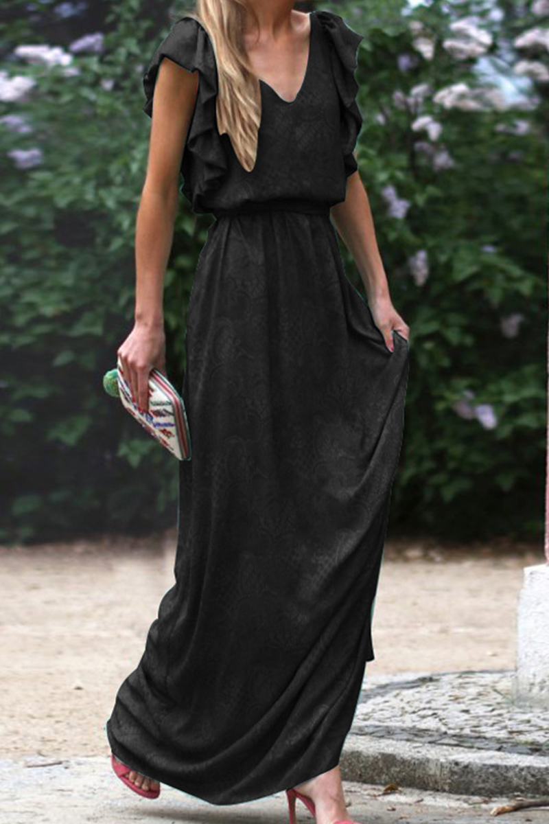 Flounce V Neck Waist Skirt Dresses