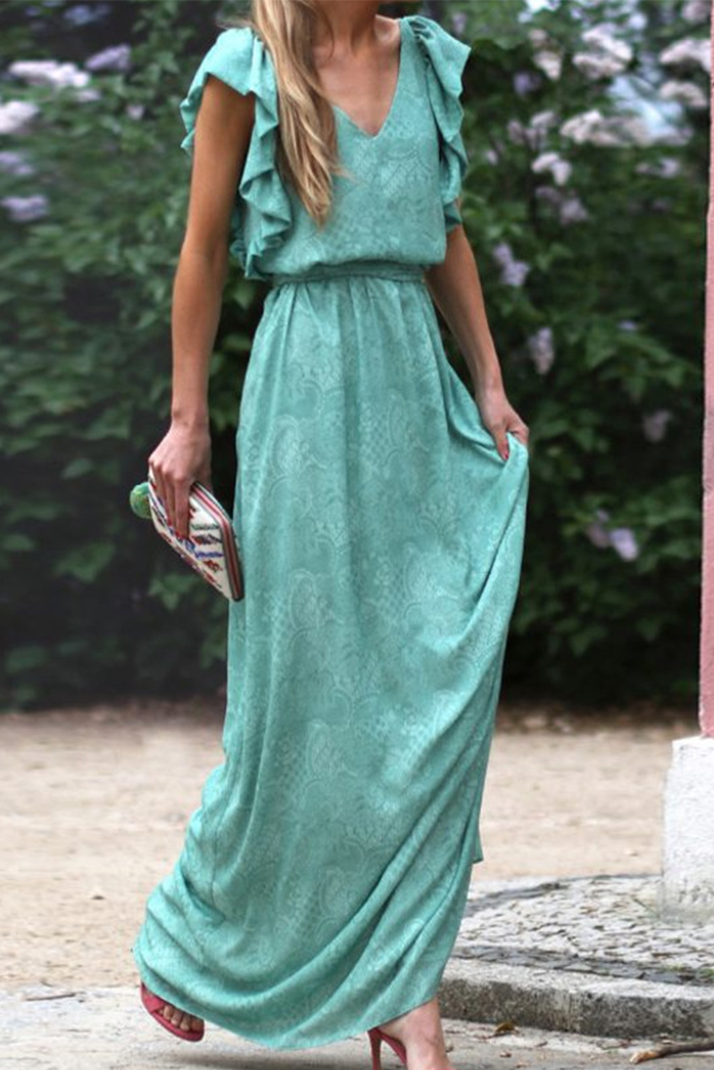 Flounce V Neck Waist Skirt Dresses
