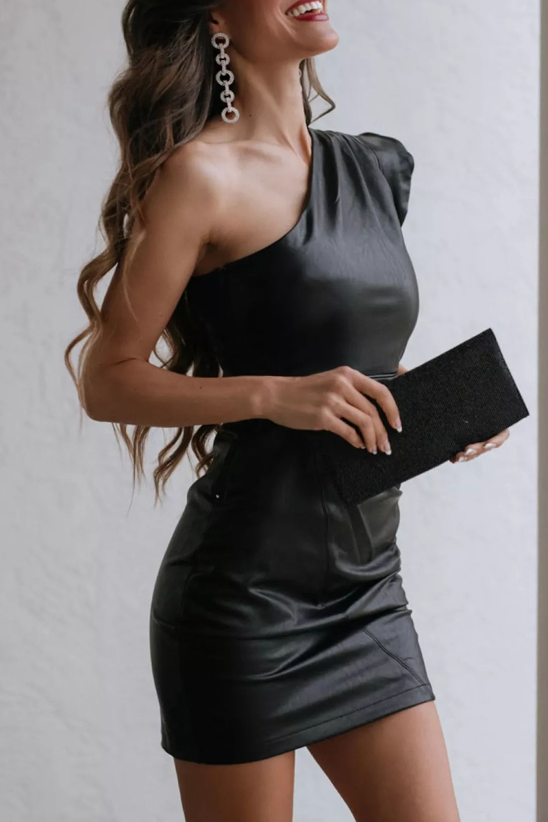 Patchwork One Shoulder Pencil Skirt Dresses
