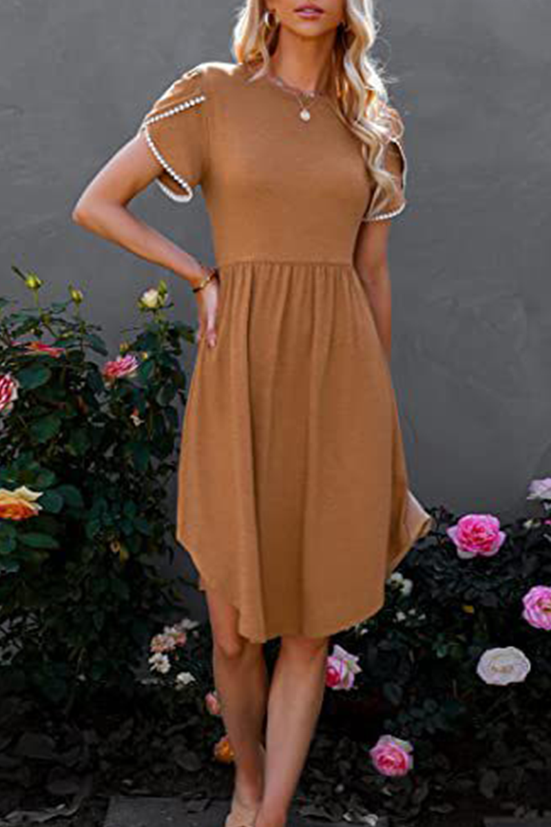Split Joint O Neck Waist Skirt Dresses(5 Colors)